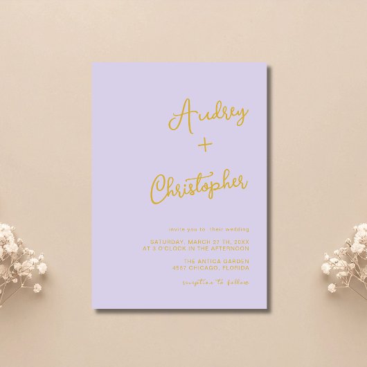Invitation Douce Lavande Calligraphie Moderne Mariage Minimal