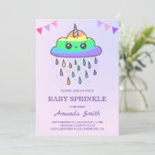 Invitation Douce Licorne Arc-en-Ciel Nuage Bébé Sprinkle (Debout devant)