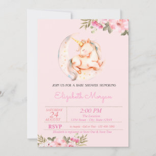 Invitation Douce Licorne Lune Florale Baby Shower