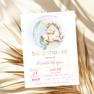 Invitation Douce Licorne Lune Piquée Fête de Bébé
