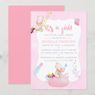 Invitation Douce Licorne Rhinocéros Aquarelle Baby Shower Fil