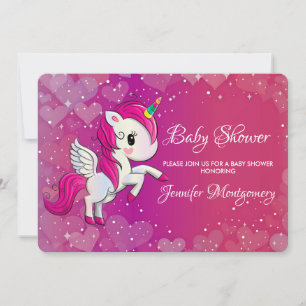 Invitation Douce Licorne Rose avec Ailes Baby Shower
