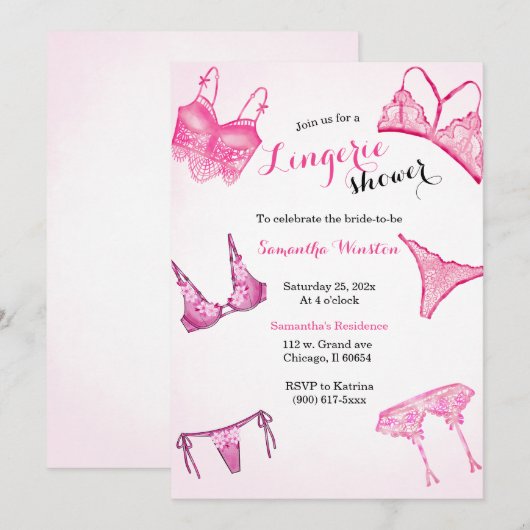 Invitation Douce lingerie rose  (Devant / Derrière)