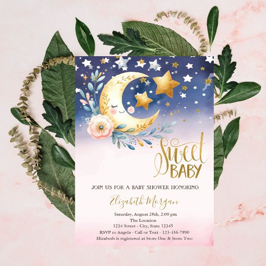 Invitation Douce Lune Fleur Bébé Shower