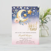 Invitation Douce Lune Fleur Bébé Shower (Debout devant)
