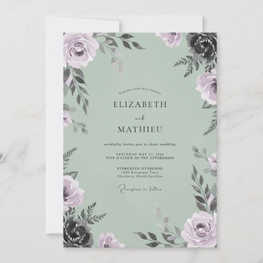 Invitation Douce Mariage à la Feuille de Menthe Améthyste (Devant)