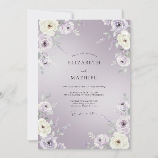 Invitation Douce Mariage à la Fleur de Lavande (Devant)