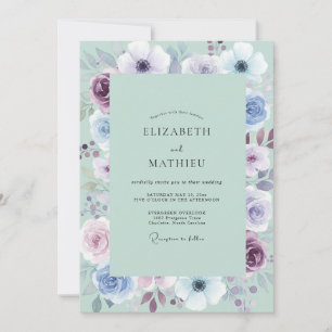 Invitation Douce Mariage Anémone Améthyste Seafoam