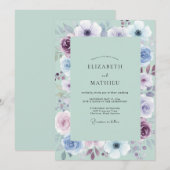 Invitation Douce Mariage Anémone Améthyste Seafoam (Devant / Derrière)