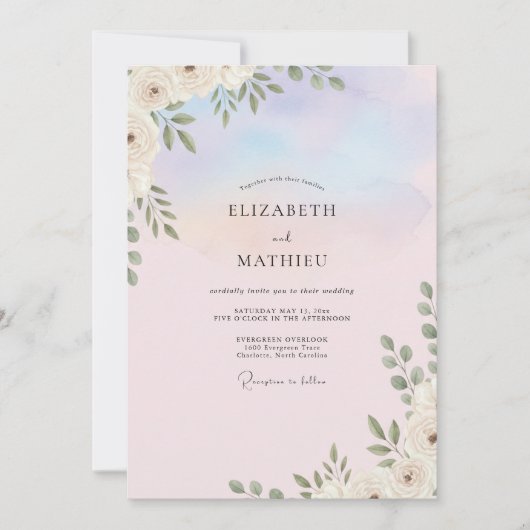 Invitation Douce Mariage aux Feuilles de Lilas (Devant)