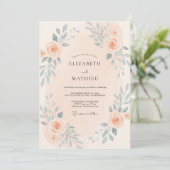 Invitation Douce Mariage aux Feuilles de Slate Pêche (Debout devant)