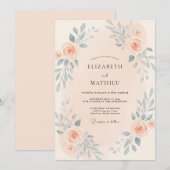 Invitation Douce Mariage aux Feuilles de Slate Pêche (Devant / Derrière)