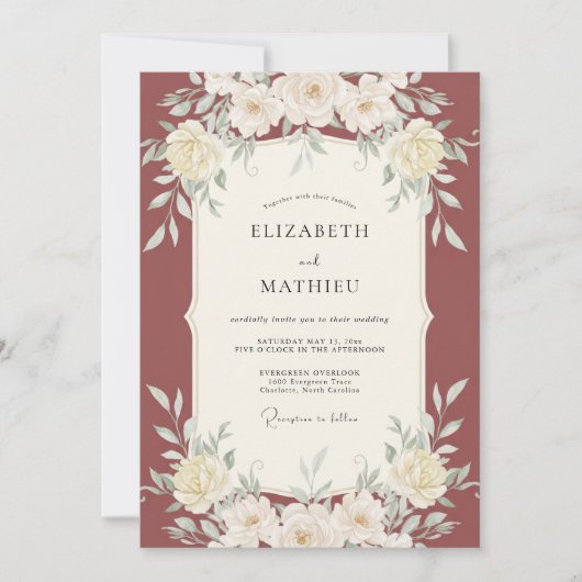 Invitation Douce Mariage aux Feuilles de Terracotta (Devant)