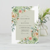 Invitation Douce Mariage aux Succulentes Vert Sauge (Debout devant)