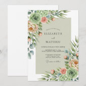 Invitation Douce Mariage aux Succulentes Vert Sauge (Devant / Derrière)