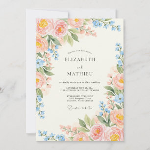 Invitation Douce Mariage de Printemps Rose Bleu Rêveur