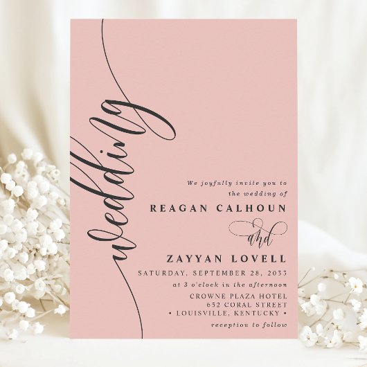 Invitation Douce Mariage Élégant Calligraphie Script