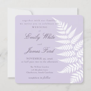 Invitation Douce Mariage Élégant Carré Fougère Blanche Lavand
