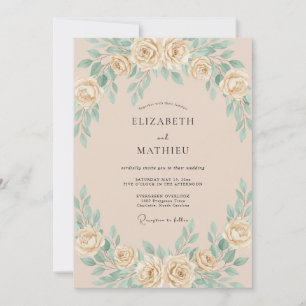 Invitation Douce Mariage Feuille de Menthe Champagne