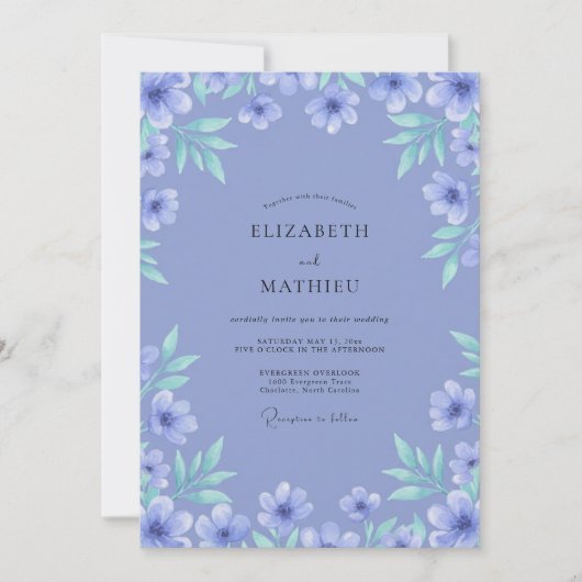 Invitation Douce Mariage Feuillu de Periwinkle Menthe (Devant)
