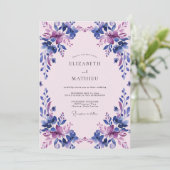 Invitation Douce Mariage Fleur Violette de Pervenche (Debout devant)