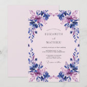 Invitation Douce Mariage Fleur Violette de Pervenche (Devant / Derrière)