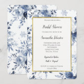 Invitation Douce Mariage Fleurie Bleu Blanc (Devant / Derrière)