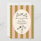 Invitation Douce Mariage Illustré Vert Rose Rayé (Devant)