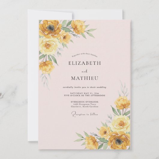 Invitation Douce Mariage Jaune Renoncule Eucalyptus (Devant)