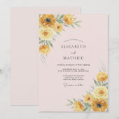 Invitation Douce Mariage Jaune Renoncule Eucalyptus (Devant / Derrière)