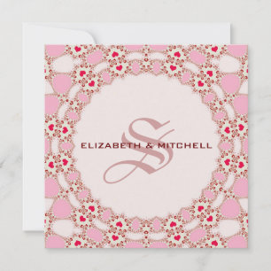 Invitation Douce Mariage Monogramme en Dentelle Coeurs Amour
