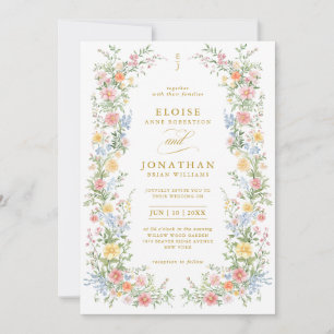 Invitation Douce Mariage Orné de Printemps Tout en Un Or