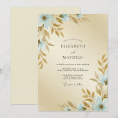 Invitation Douce Mariage Peint Aqua Champagne (Devant / Derrière)