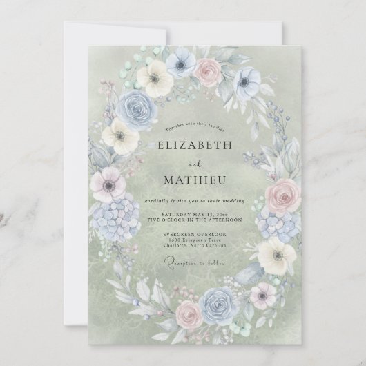 Invitation Douce Mariage Pervenche Champagne Peint (Devant)