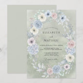 Invitation Douce Mariage Pervenche Champagne Peint (Devant / Derrière)