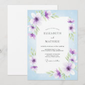 Invitation Douce Mariage Pétale de Pervenche Lavande (Devant / Derrière)
