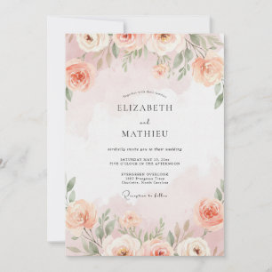 Invitation Douce Mariage Ranunculus Eucalyptus Abricot