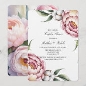 Invitation Douce Mariage Rose et Coton (Devant / Derrière)