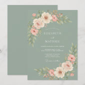 Invitation Douce Mariage Sage Soft Bloom (Devant / Derrière)
