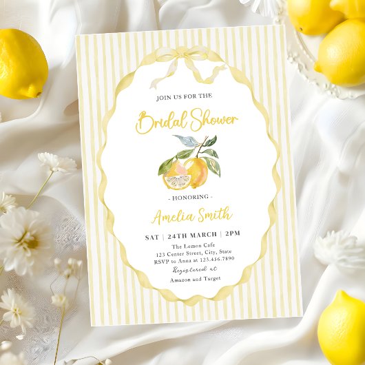 Invitation Douce Mariée Citron Jaune Rayures