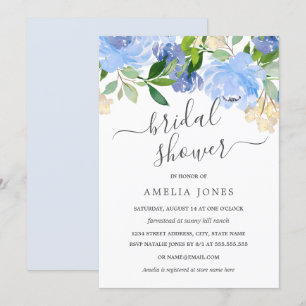 Invitation Douce Mariée Fleurie Aquarelle Bleu Navy