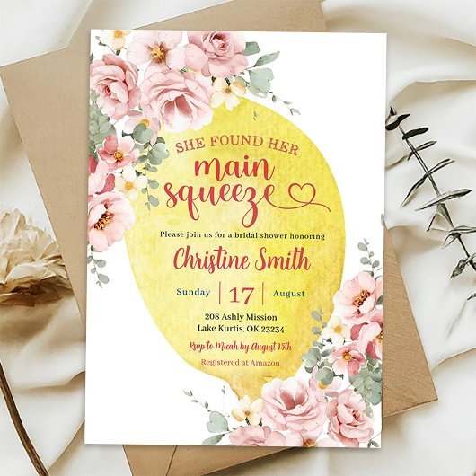 Invitation Douce Mariée Fleurie Rose Citron Squeeze Shower de