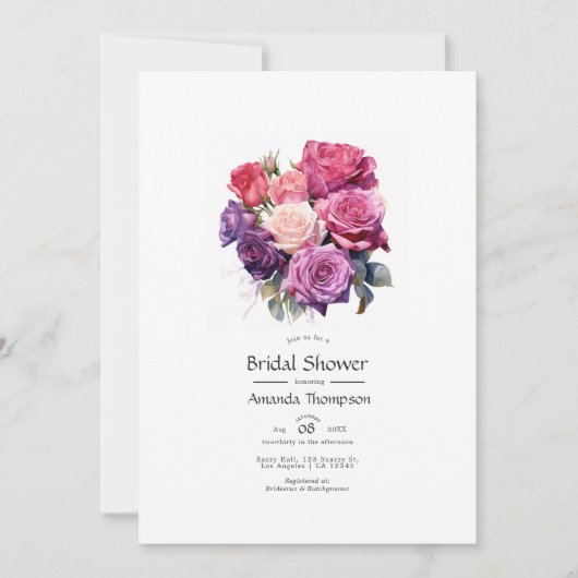Invitation Douce Mariée Fleurie Violet et Violet (Devant)