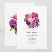 Invitation Douce Mariée Fleurie Violet et Violet (Devant / Derrière)
