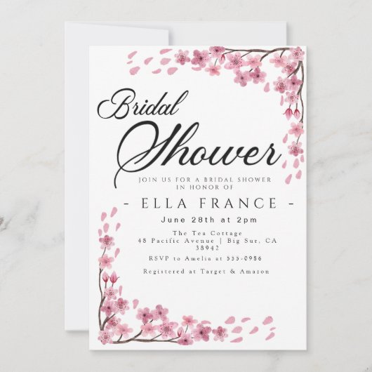 Invitation Douce Mariée Fleurs Aquarelle Rose (Devant)