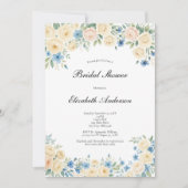 Invitation Douce Mariée Fleurs Rose Crème Bleue (Devant)