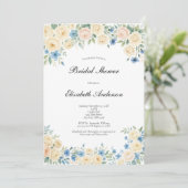 Invitation Douce Mariée Fleurs Rose Crème Bleue (Debout devant)