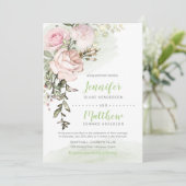 Invitation Douce Mariée Florale Rouge Clair sur Fond Vert pou (Debout devant)