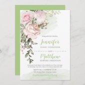 Invitation Douce Mariée Florale Rouge Clair sur Fond Vert pou (Devant / Derrière)