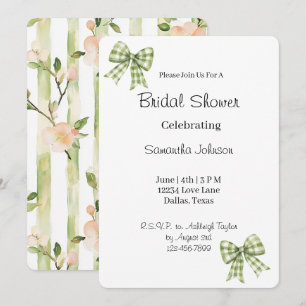 Invitation Douce Mariée Florale Rubans Verts Blancs
